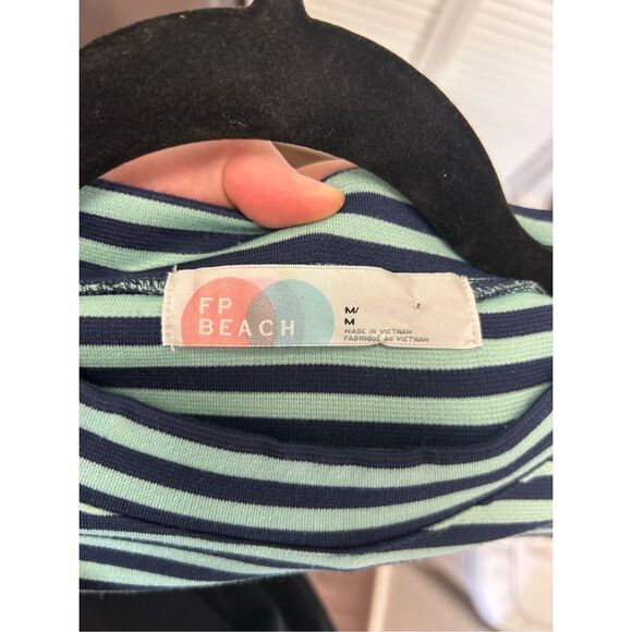 Free People Beach Turquoise Blue Striped ON THE LINE Ponte Dress Sz Medium - Picture 8 of 8